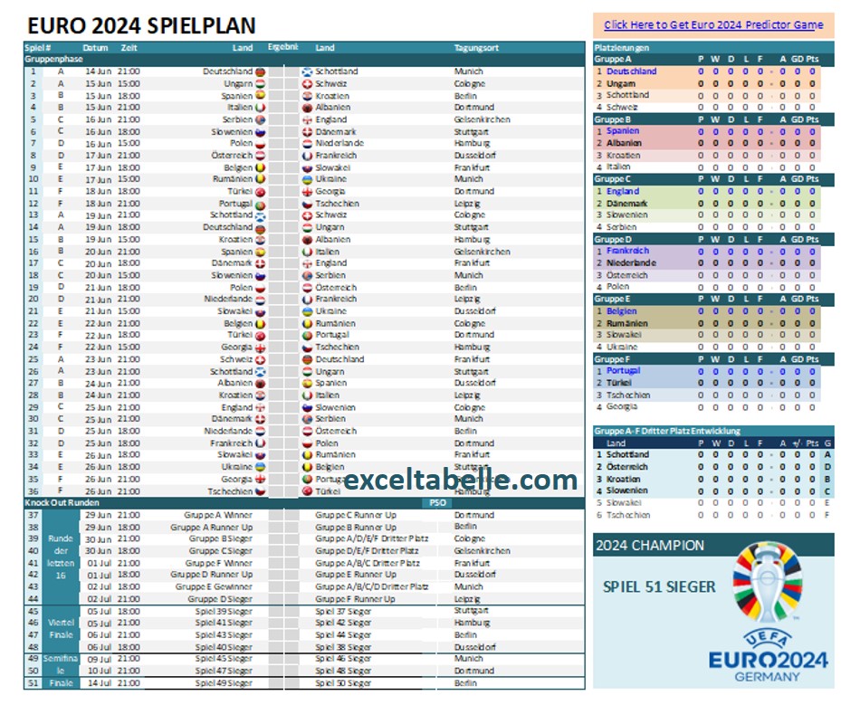 Euro 2024 Spielplan Excel