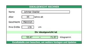 Idealgewicht Rechner | Excel-Tabelle